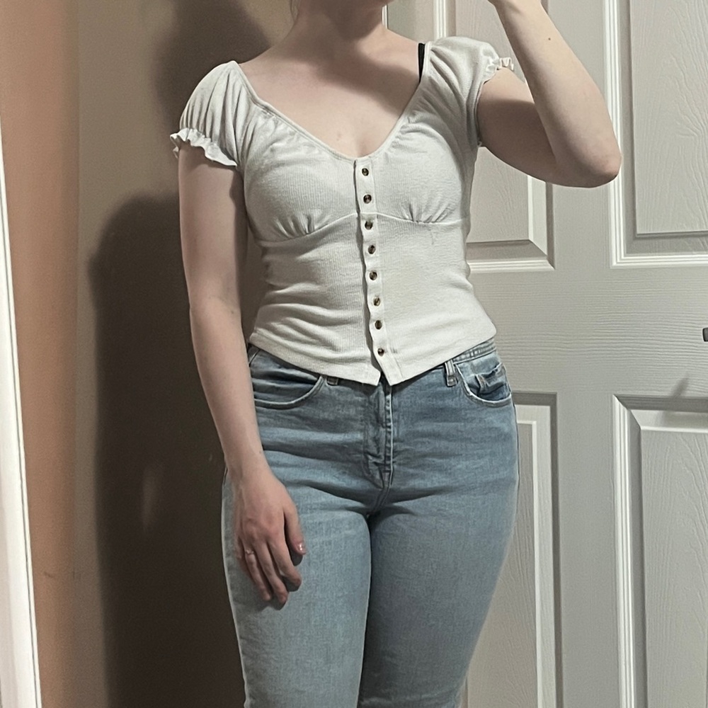 Women's White Corset Button-Up Top